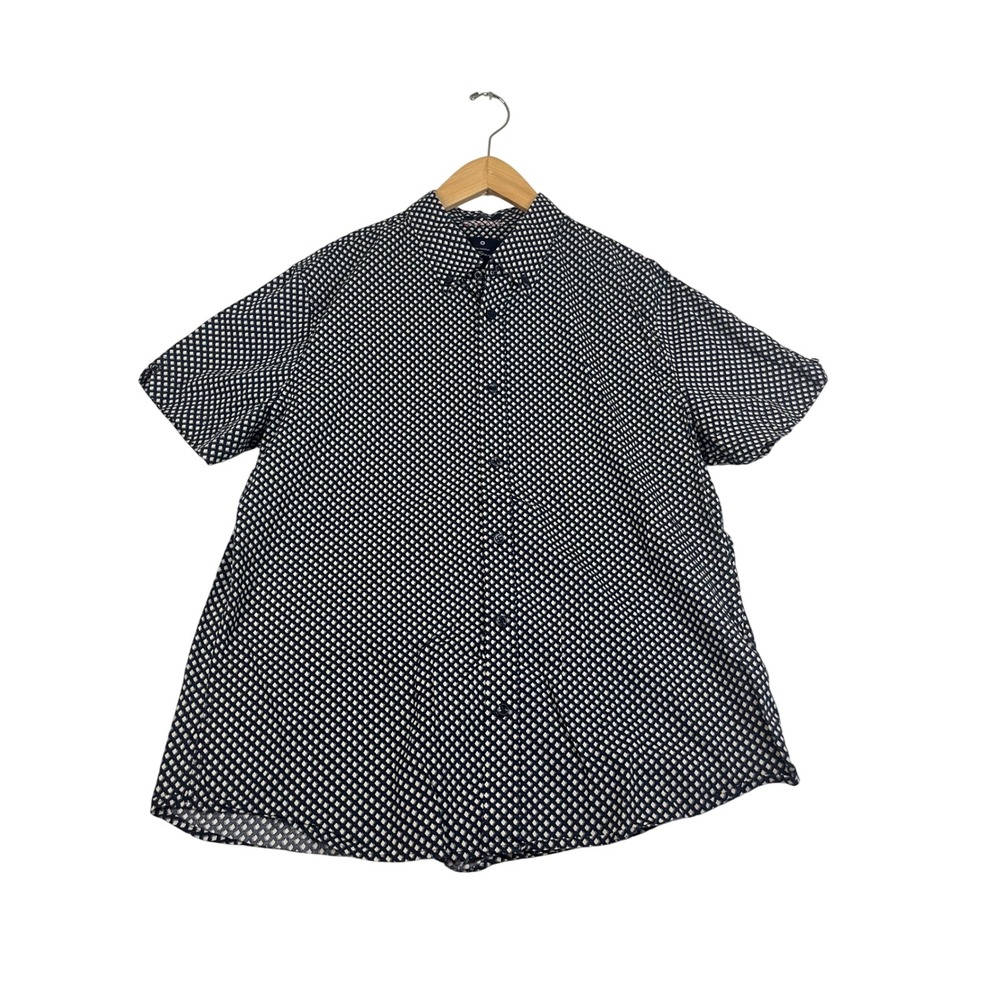 Ben Sherman Mens Navy White Geometric Diamond Short Sleeve Button Down Shirt L